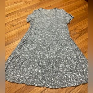 Blue Floral Knee Length Dress